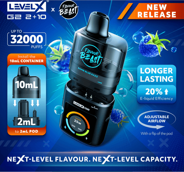 LEVEL X G2 2+10mL FLAVOUR BEAST PODS 32K PUFF DISPOSABLE | 20MG/ML - All Day Vapes LEVEL X G2 2+10mL FLAVOUR BEAST PODS 32K PUFF DISPOSABLE | 20MG/ML - All Day Vapes