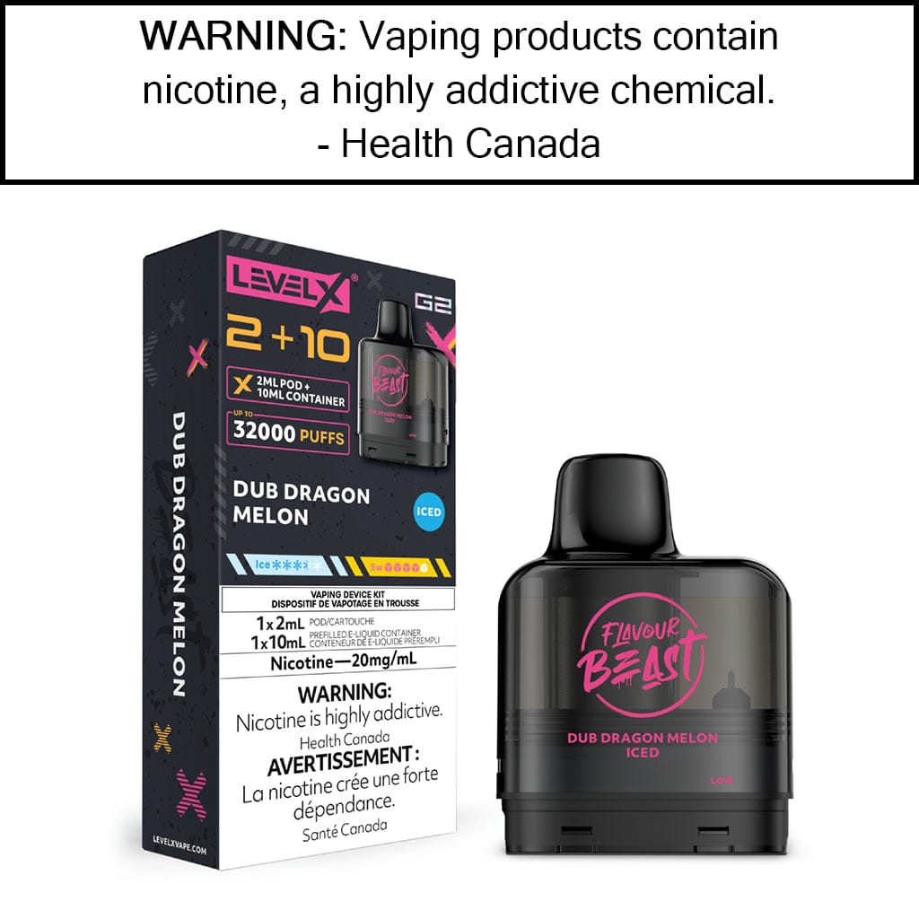 Level X G2 2+10mL Flavour Beast Pods Dub Dragon Melon - Iced Pre-Filled Pods