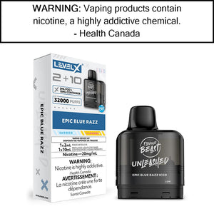 Level X G2 2+10mL Flavour Beast Pods Epic Blue Razz - Iced Pre-Filled Pods