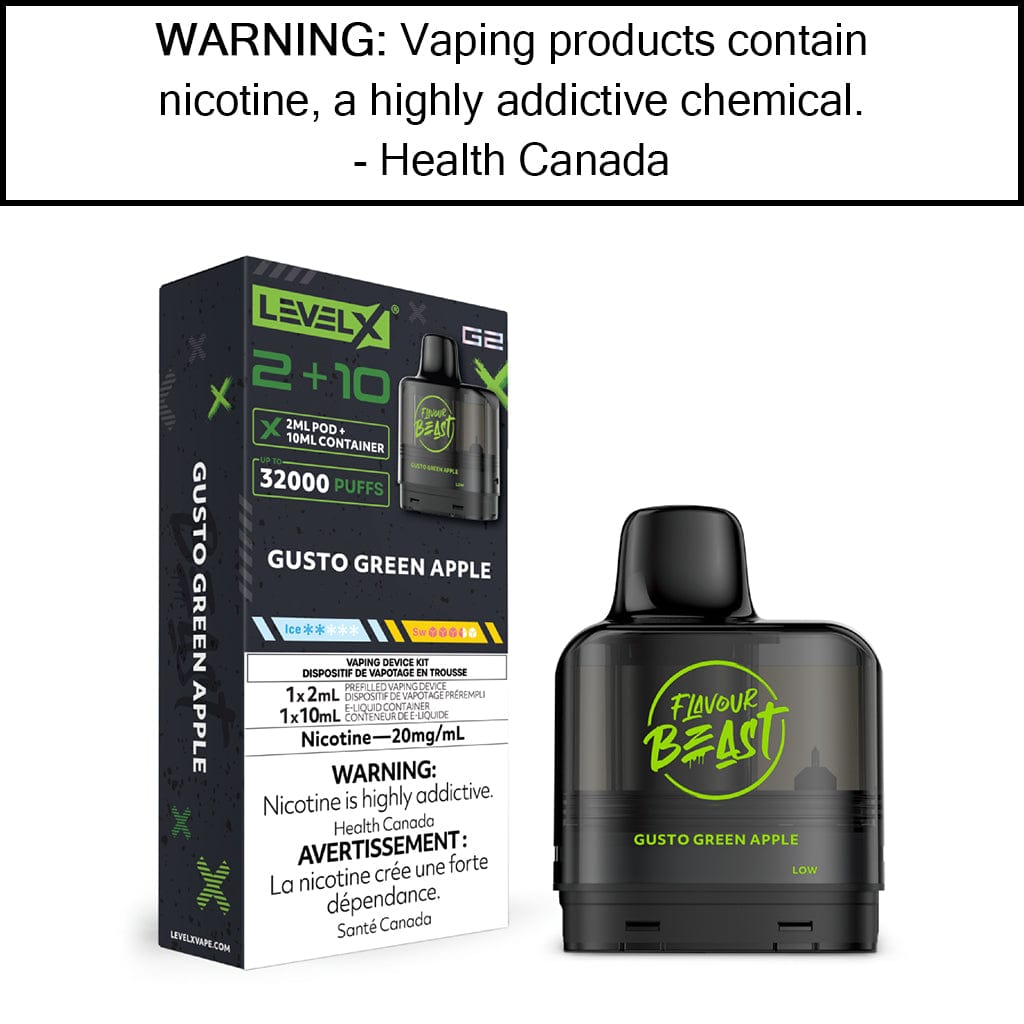 Level X G2 2+10mL Flavour Beast Pods Gusto Green Apple Disposable