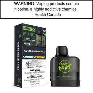 Level X G2 2+10mL Flavour Beast Pods Gusto Green Apple Disposable