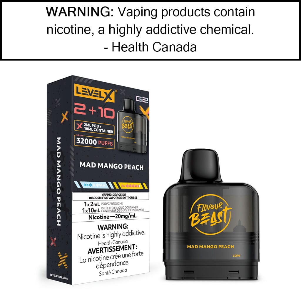 Level X G2 2+10mL Flavour Beast Pods Mad Mango Peach Pre-Filled Pods