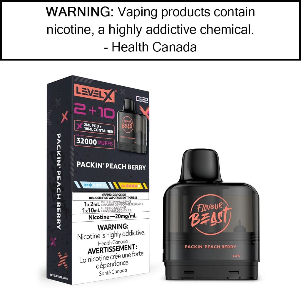 Level X G2 2+10mL Flavour Beast Pods Packin' Peach Berry Disposable