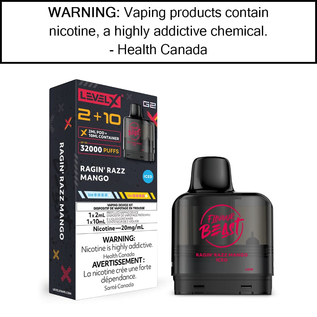 Level X G2 2+10mL Flavour Beast Pods Ragin' Razz Mango - Iced Disposable