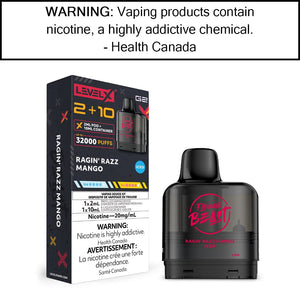 Level X G2 2+10mL Flavour Beast Pods Ragin' Razz Mango - Iced Disposable