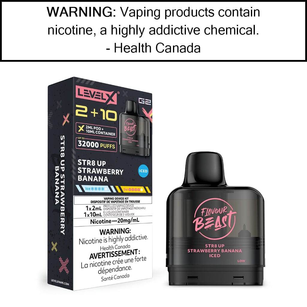 Level X G2 2+10mL Flavour Beast Pods STR8 Up Strawberry Banana - Iced Disposable