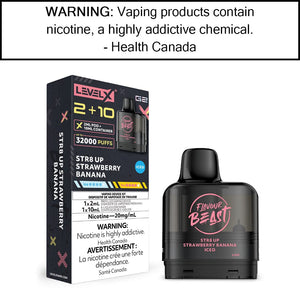 Level X G2 2+10mL Flavour Beast Pods STR8 Up Strawberry Banana - Iced Disposable