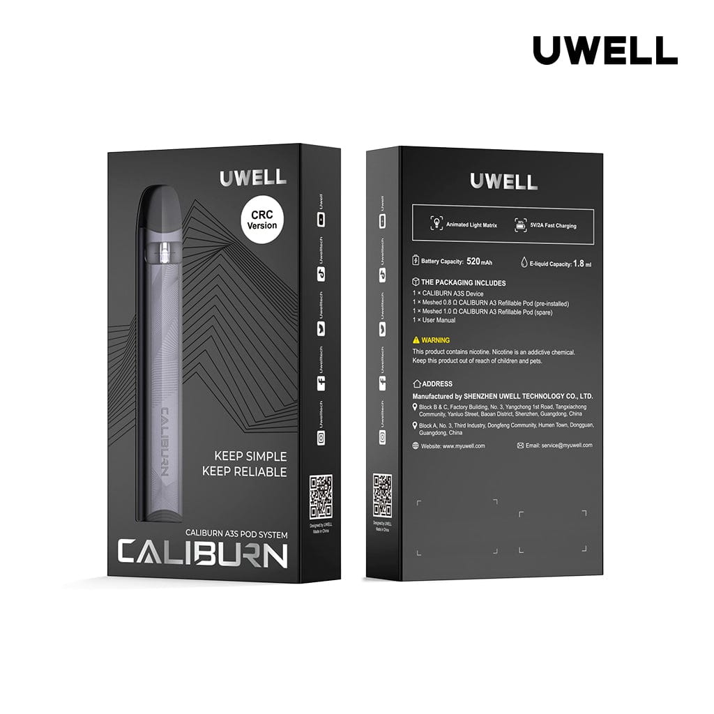 Uwell Caliburn A3S Pod Kit (CRC) Midnight Black Pod Systems