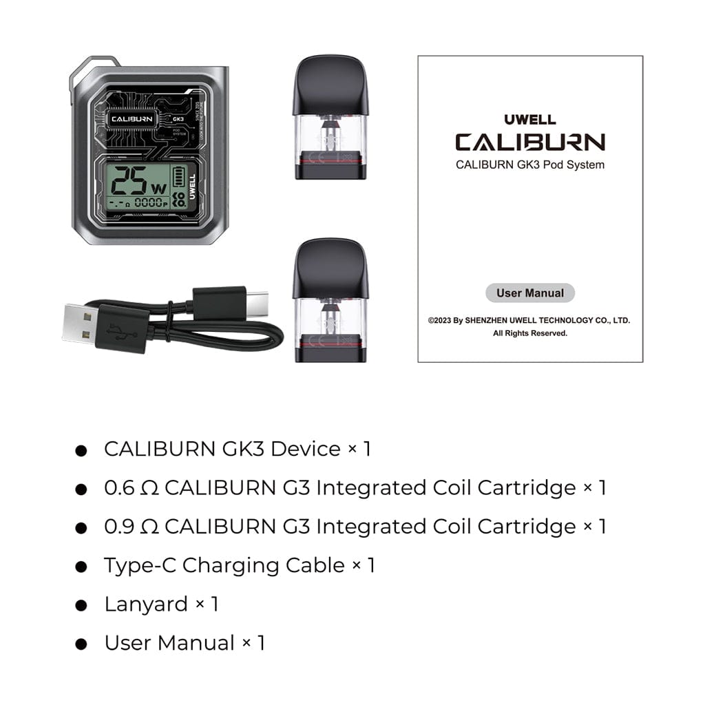 Uwell Caliburn GK3 Pod Kit (CRC) Black Pod Systems